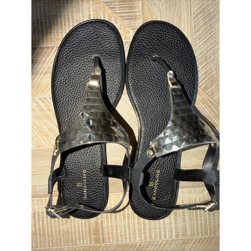 BANDOLINO Women's Flat Jelly Sandals Thongs Slingbacks Black Gold US Size 10
